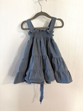 Noble organic prima cotton Tiered Blue Sundress with Smocked Bodice